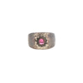 Textured Silver Beaded Rodolite Garnet Signet Ring