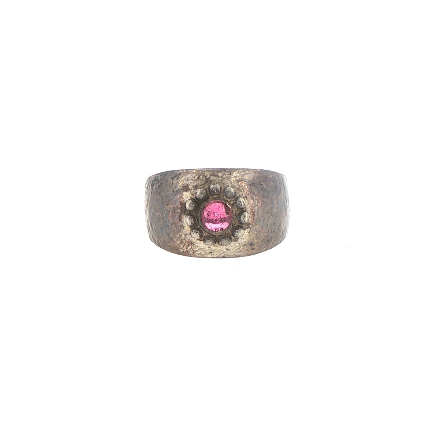 Textured Silver Beaded Rodolite Garnet Signet Ring