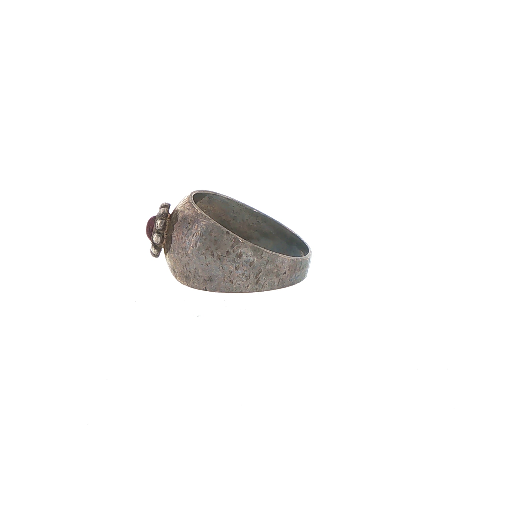 Textured Silver Beaded Rodolite Garnet Signet Ring