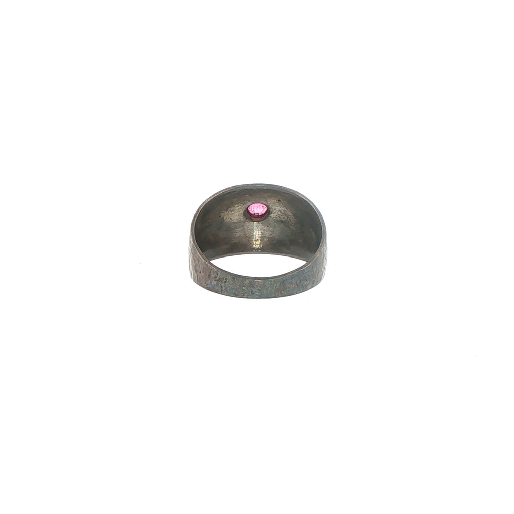 Textured Silver Beaded Rodolite Garnet Signet Ring