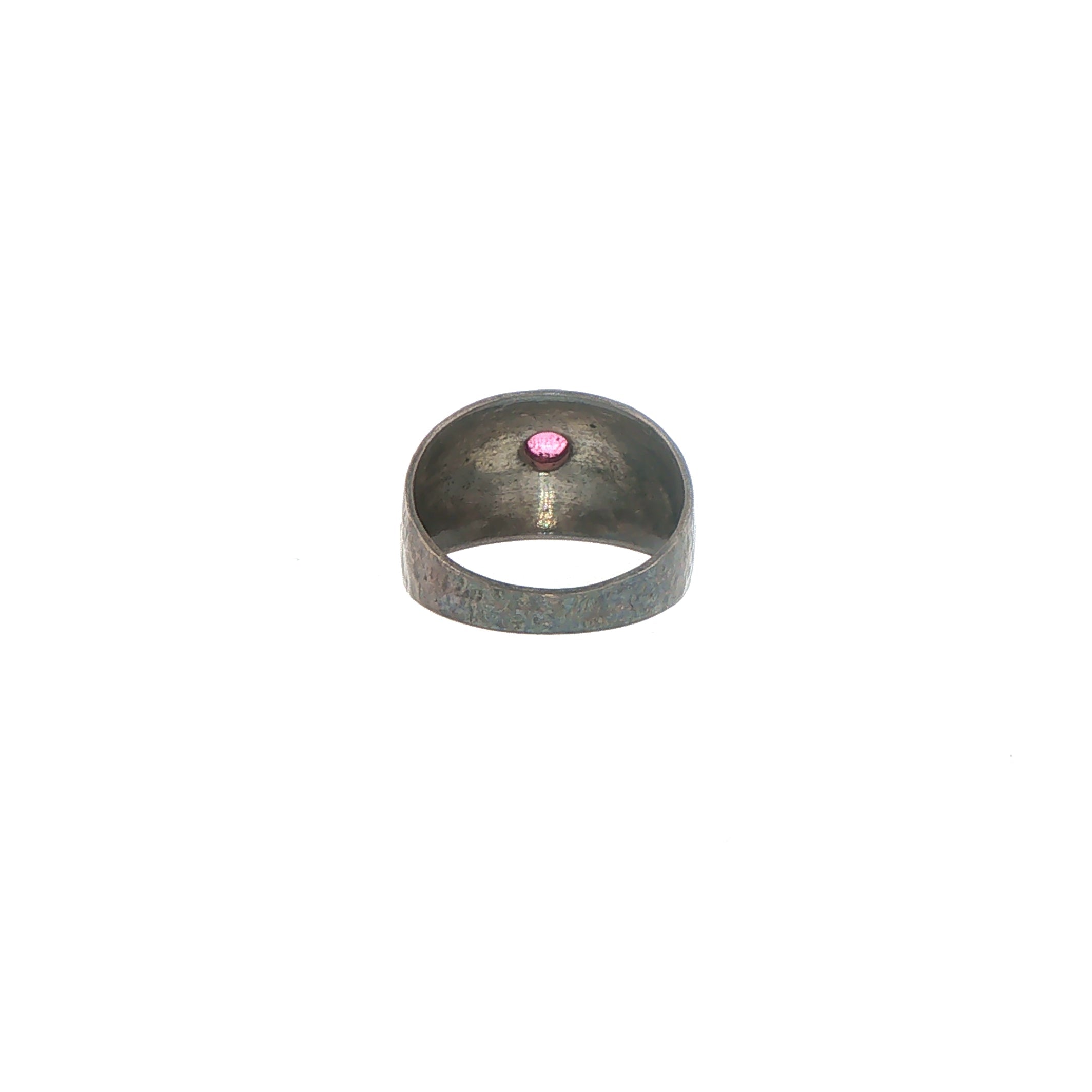 Textured Silver Beaded Rodolite Garnet Signet Ring