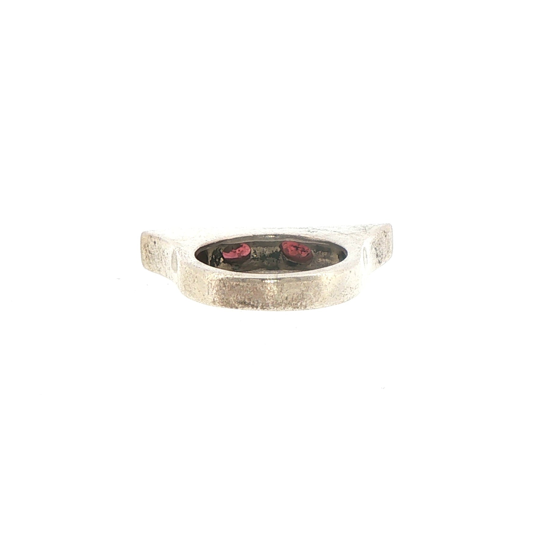 Silver Horizontal Bar Ring with Oval Garnets
