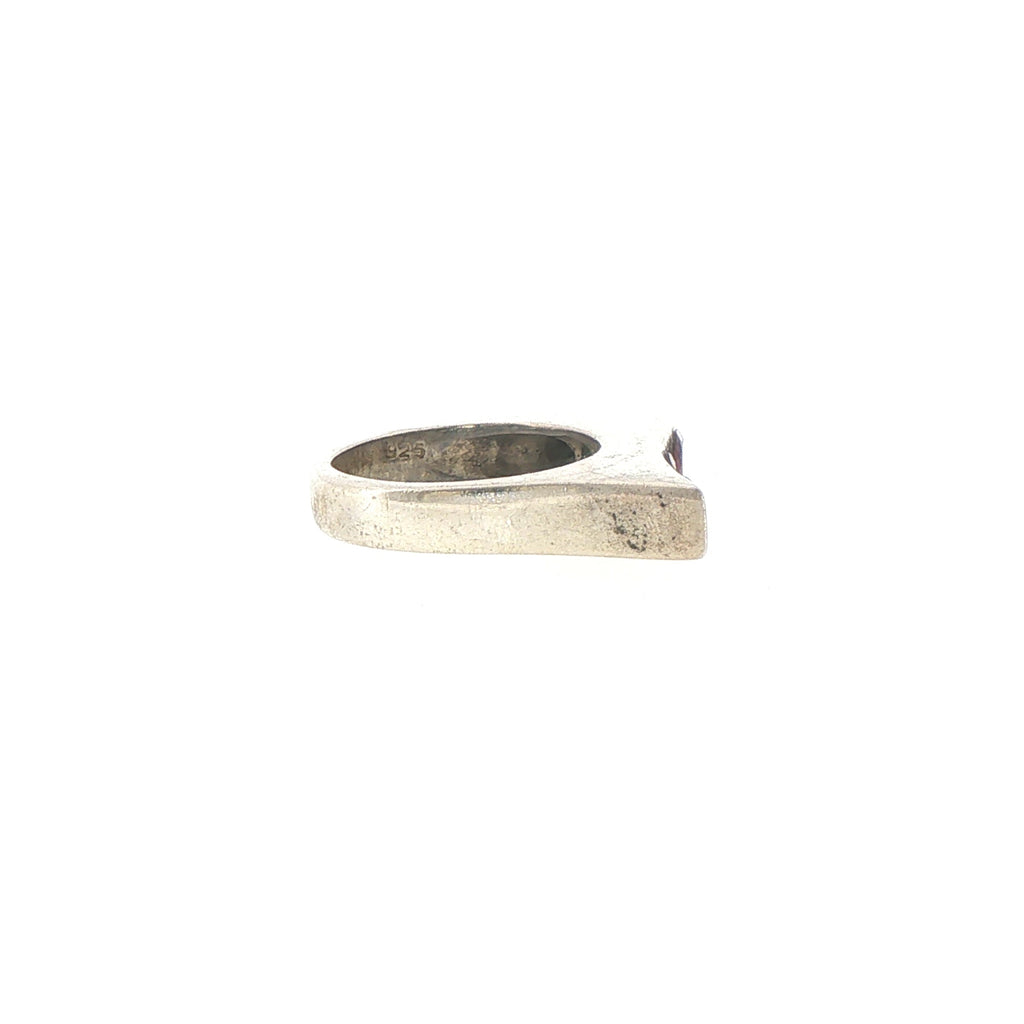 Silver Horizontal Bar Ring with Oval Garnets