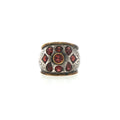 Vintage Style Silver Multistone Garnet Ring with Engraved Motifs