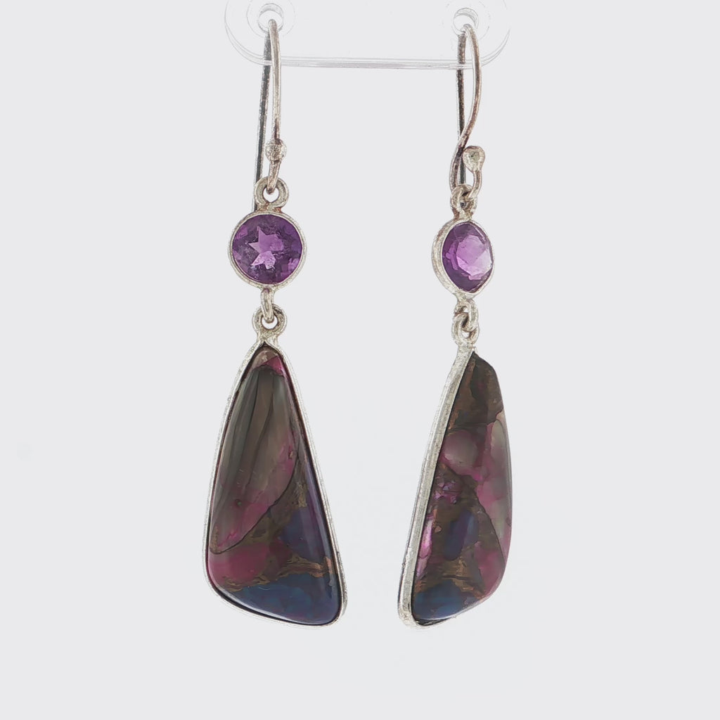 Sterling Silver Amethyst and Mohave Turquoise Dangle Earrings