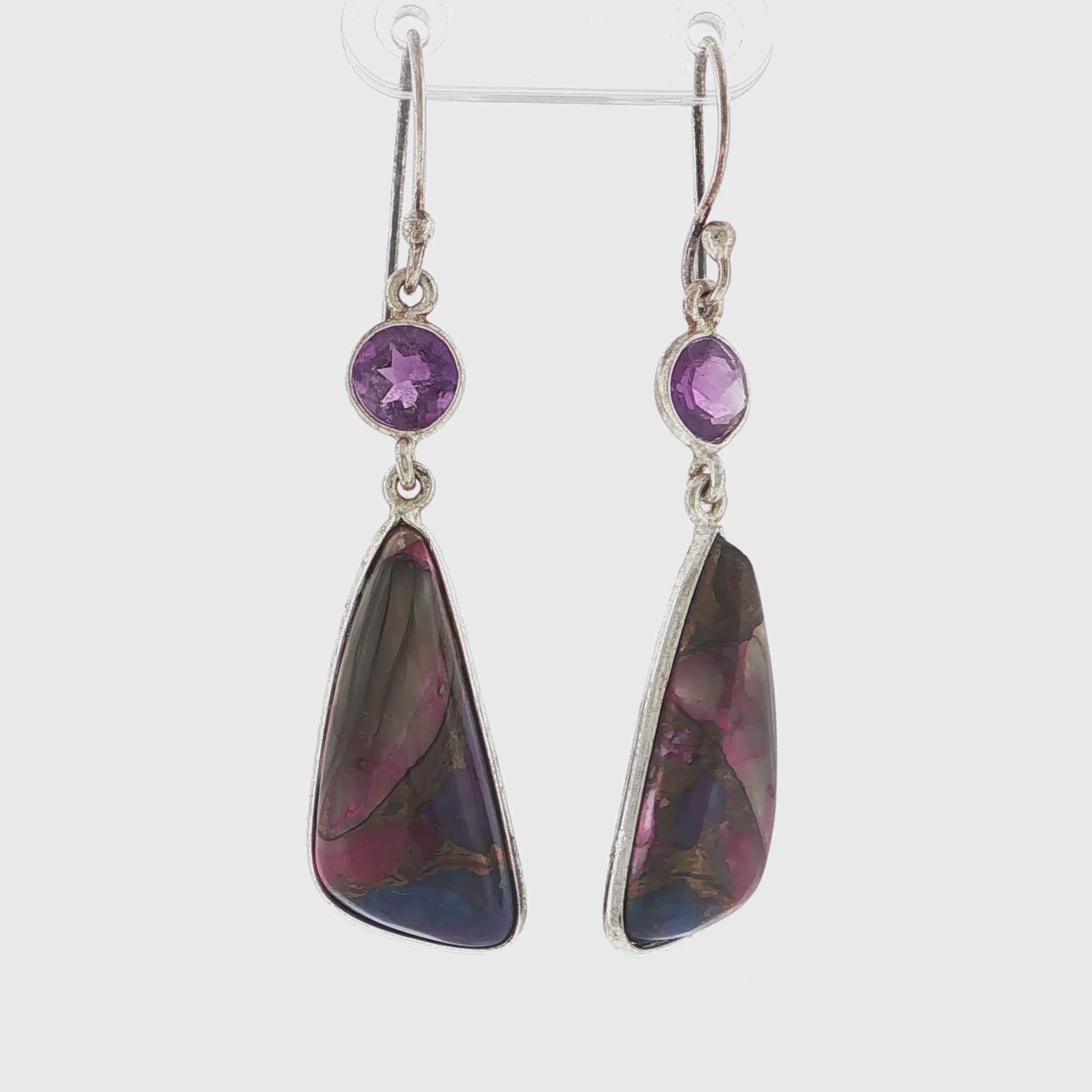 Sterling Silver Amethyst and Mohave Turquoise Dangle Earrings