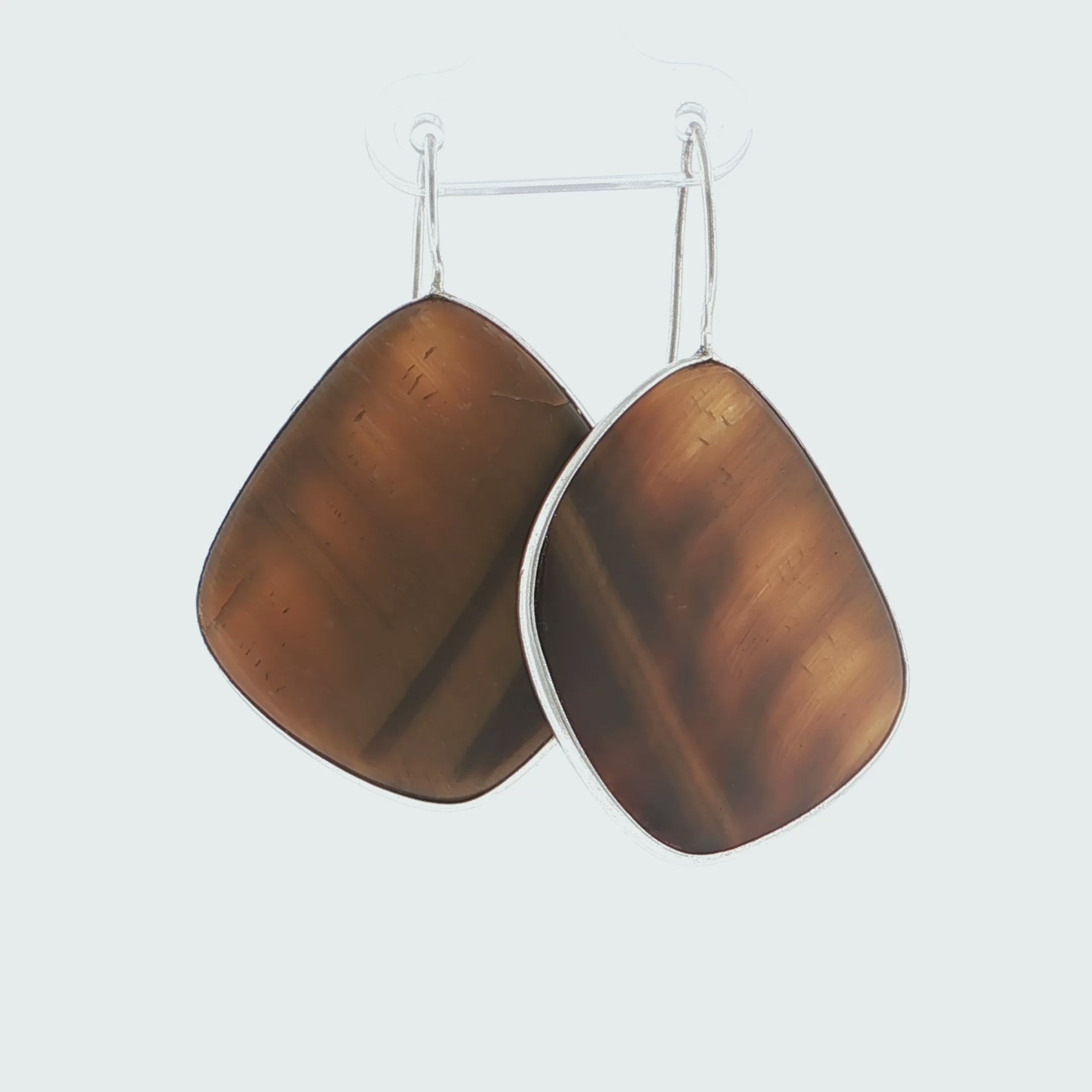 Baroque Chatoyant Tiger's Eye Quartz Silver Drop Earrings