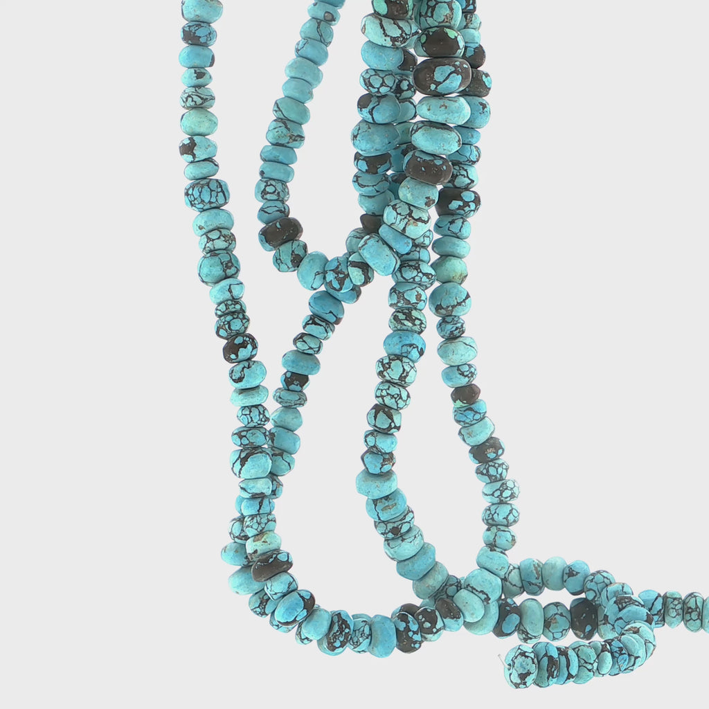 Multistrand Graduated Turquoise Matrix Rondelle Bead Necklace