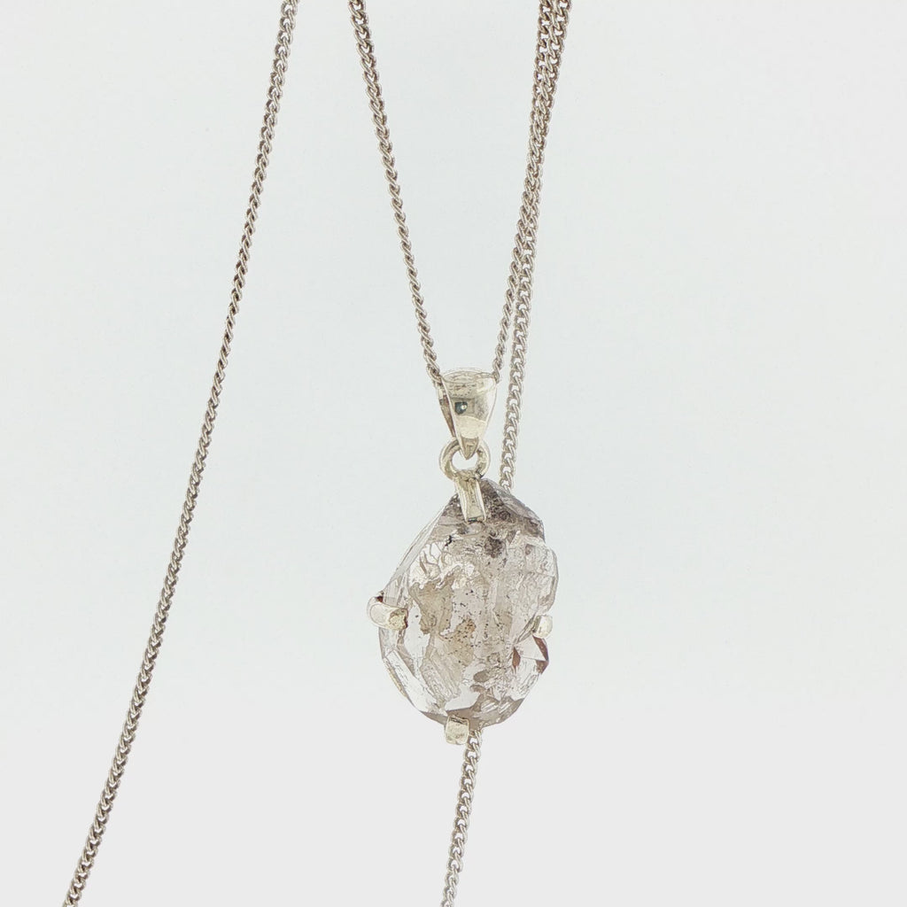 Raw Herkimer Diamond Pendant Necklace in Silver
