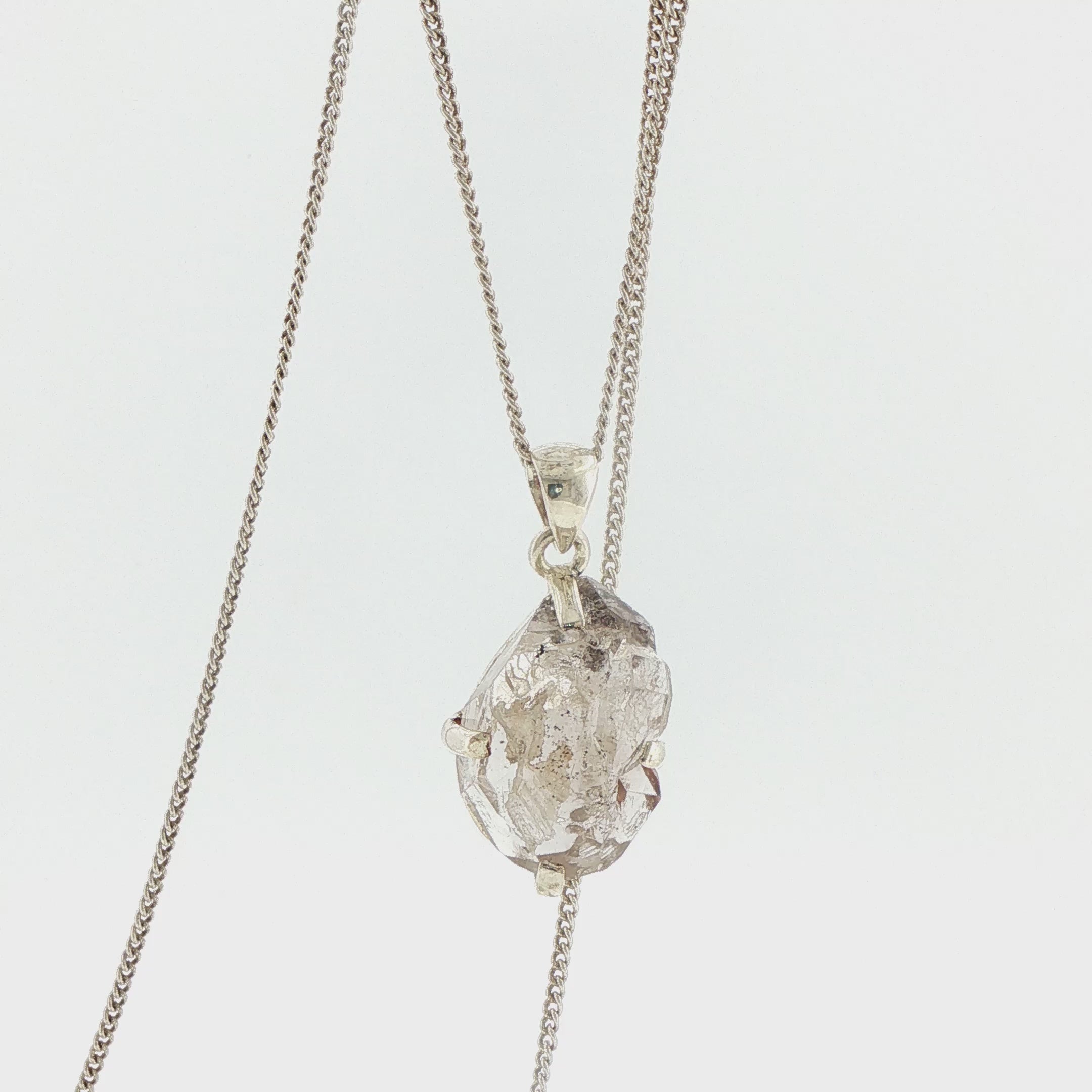 Raw Herkimer Diamond Pendant Necklace in Silver
