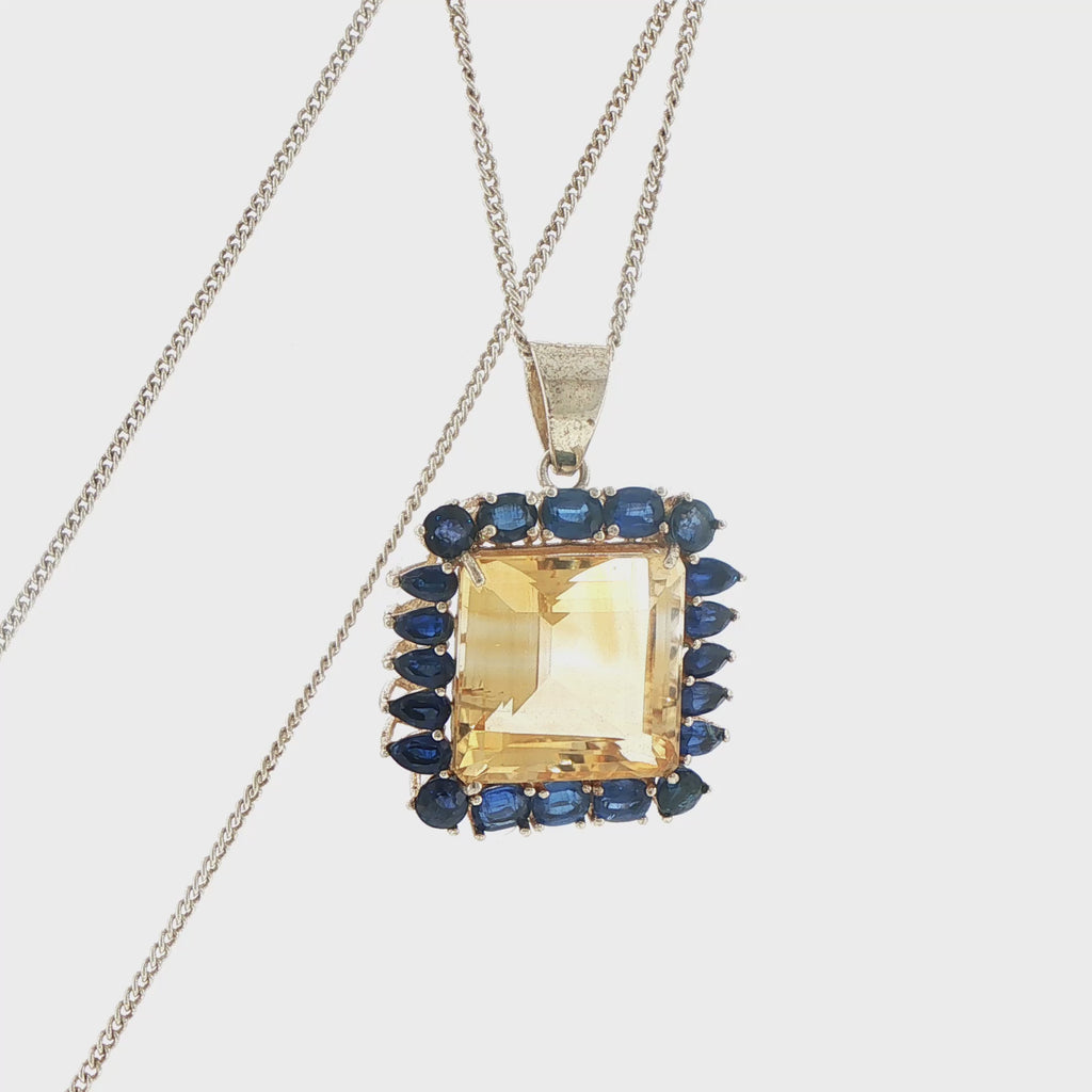 Emerald-Cut Citrine and Blue Kyanite Pendant in Silver