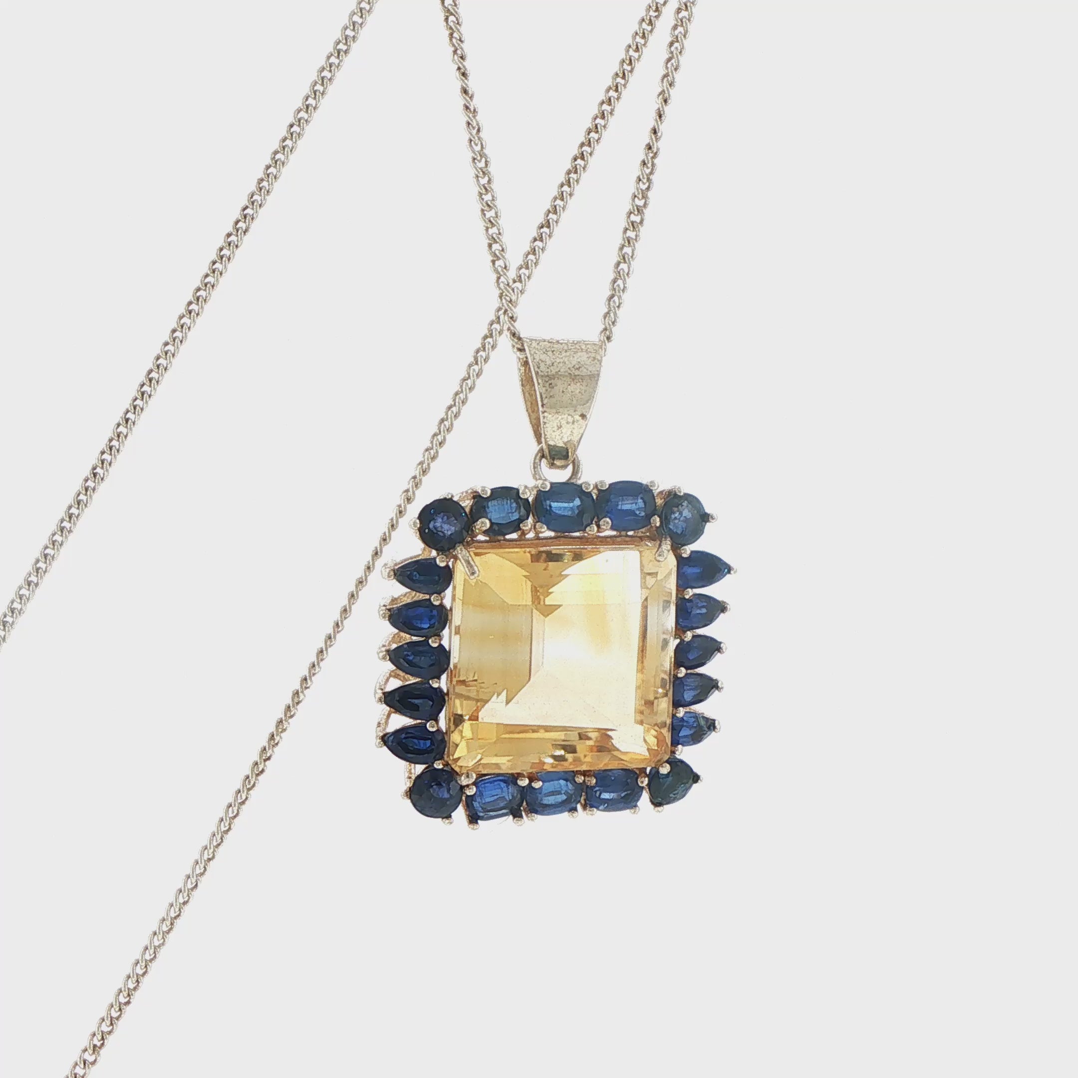 Emerald-Cut Citrine and Blue Kyanite Pendant in Silver