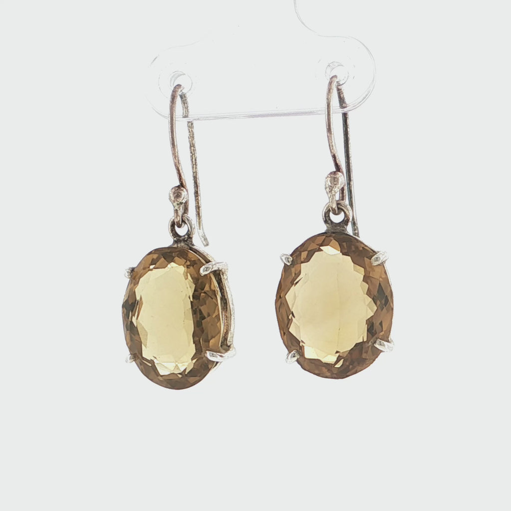 Oval Brilliant Cut Yellow Citrine Silver Drop Earrings
