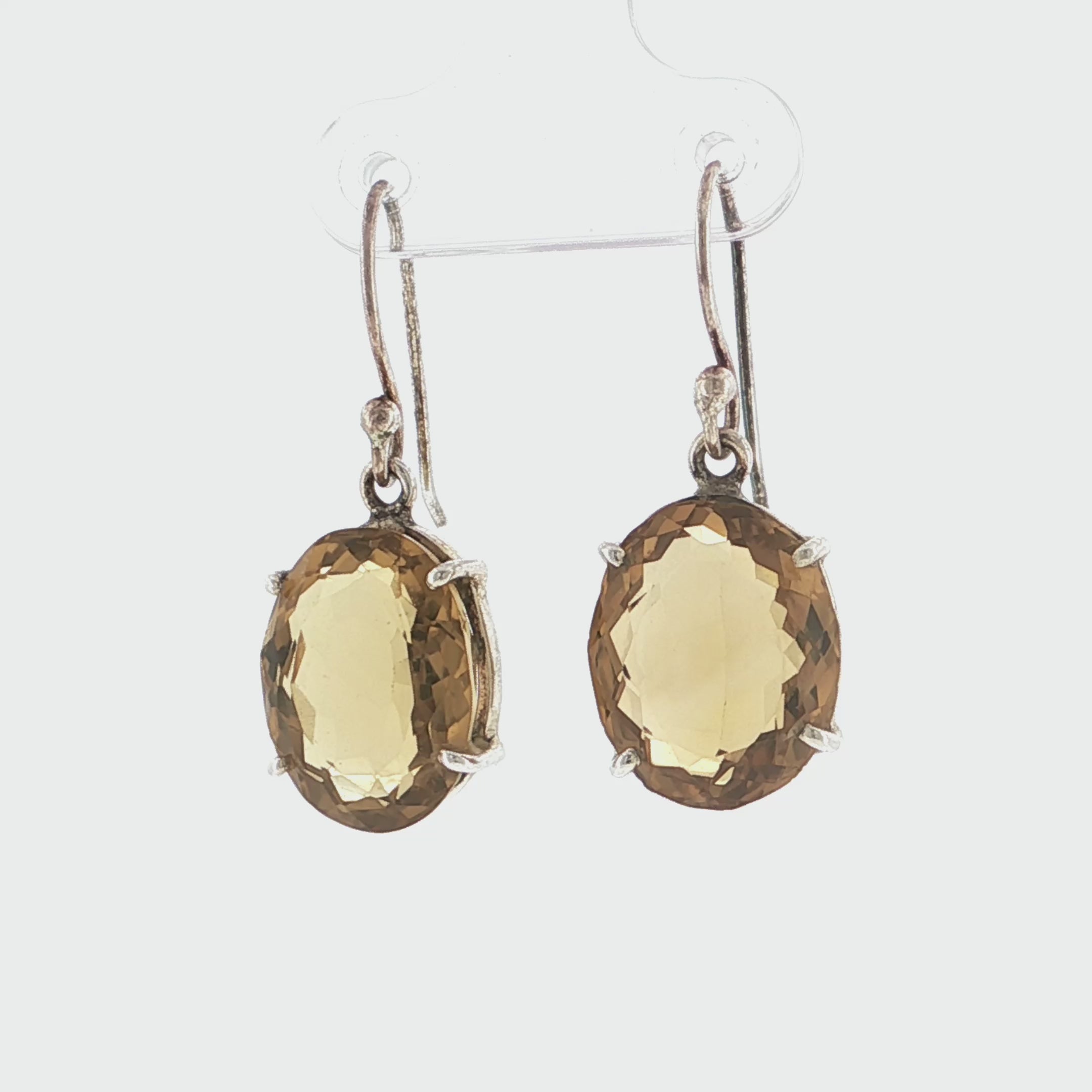 Oval Brilliant Cut Yellow Citrine Silver Drop Earrings