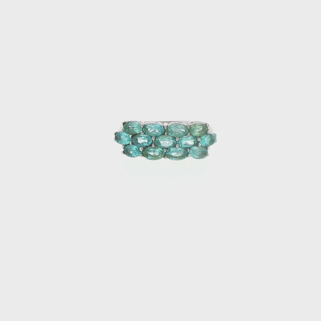 Multistone Apatite Cluster Ring in Silver