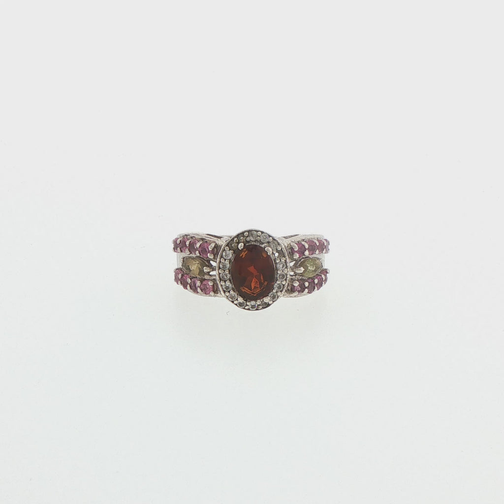 Silver Oval Multi-coloured Tourmaline Cocktail Ring