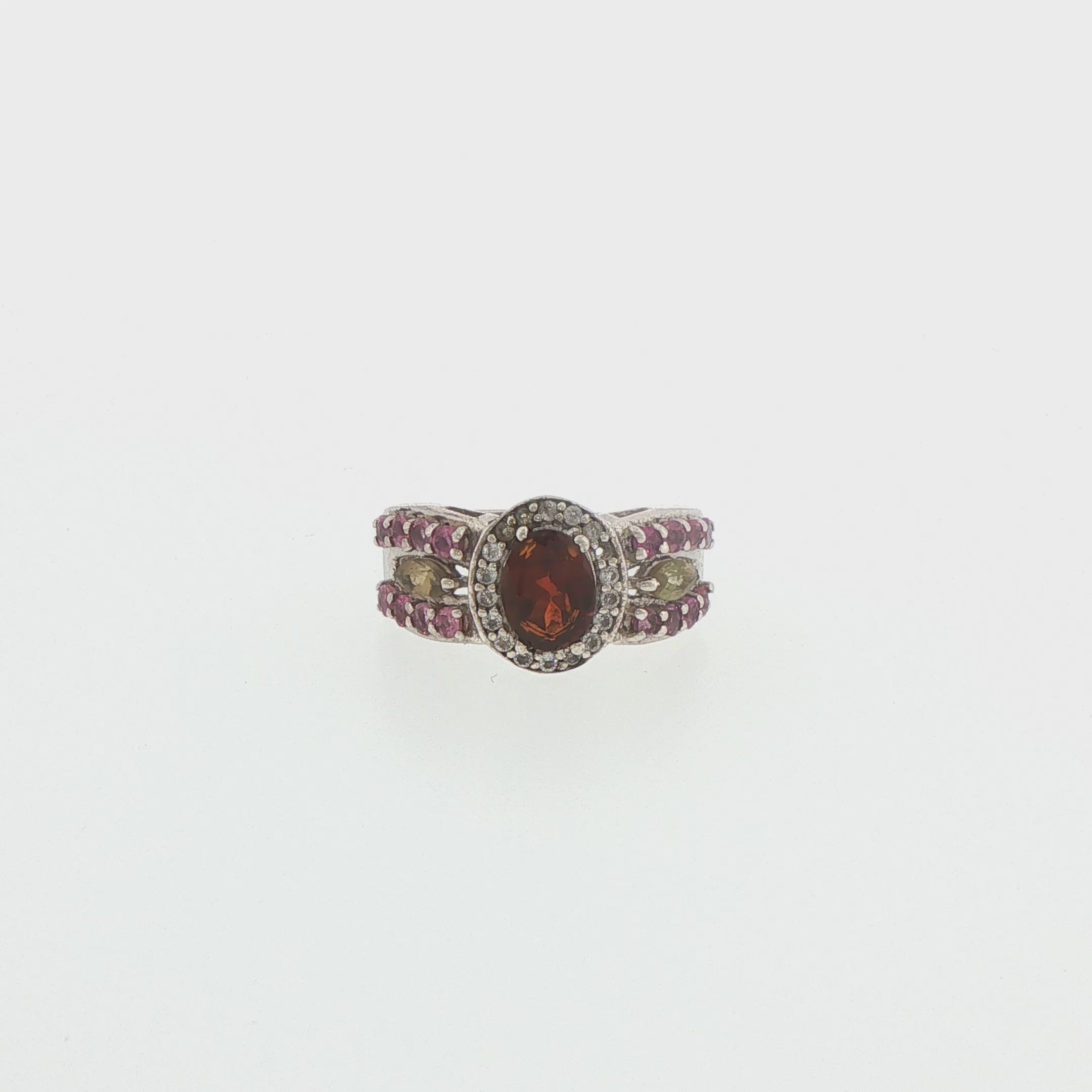Silver Oval Multi-coloured Tourmaline Cocktail Ring
