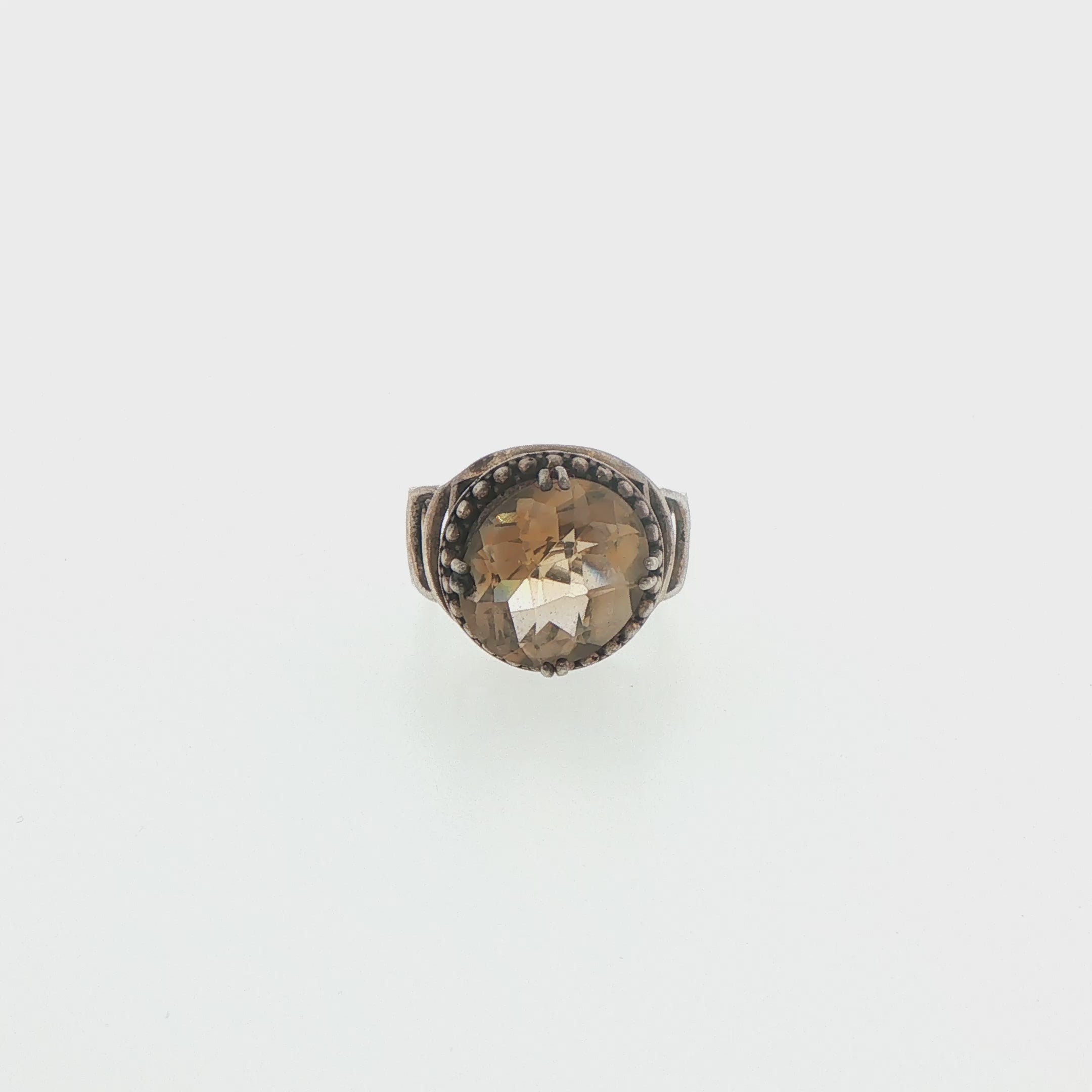 Silver Citrine Solitaire Ring with Beaded Detailing