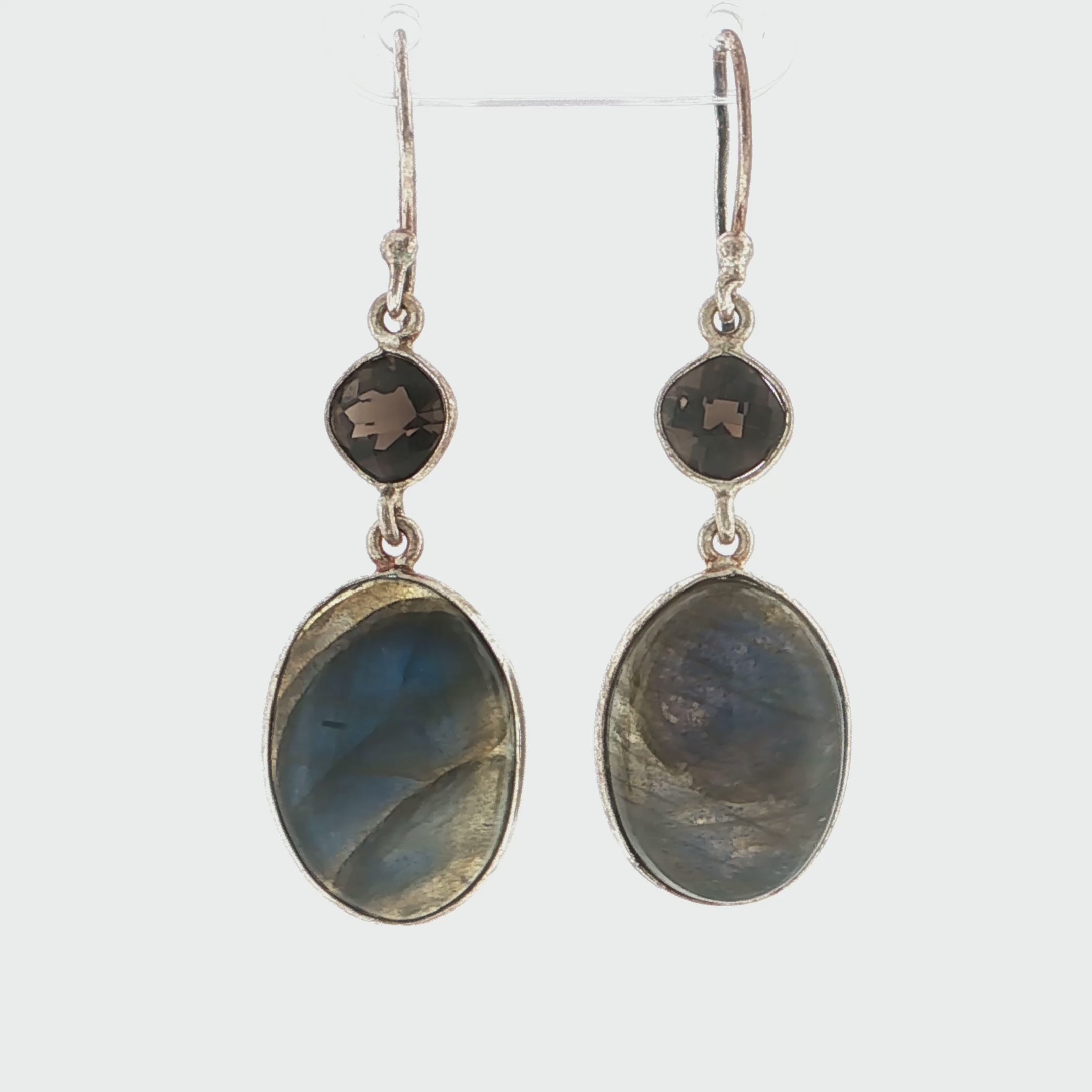 Smoky Quartz and Oval Labradorite Silver Dangle Earrings