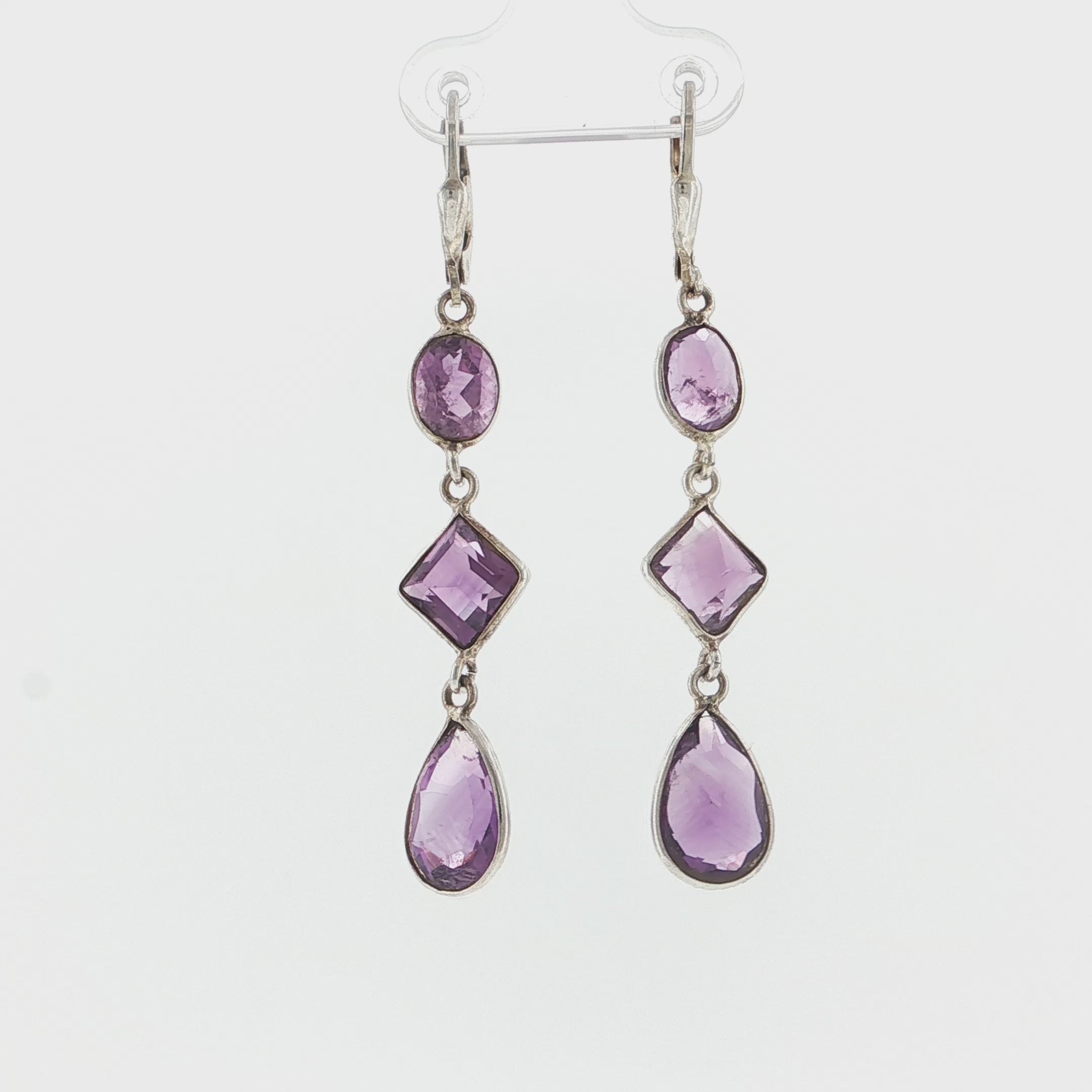 Sterling Silver Triple-Tiered Amethyst Dangle Earrings