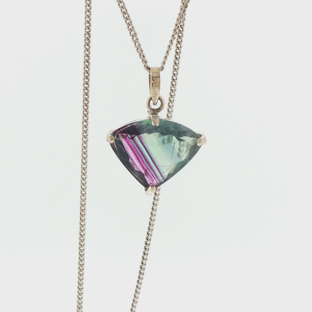 Triangular Fluorite Pendant Necklace in Silver