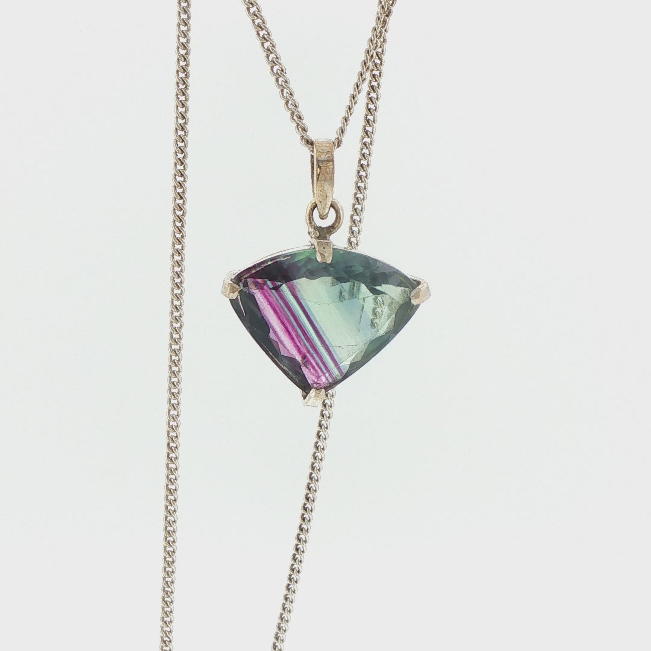 Triangular Fluorite Pendant Necklace in Silver