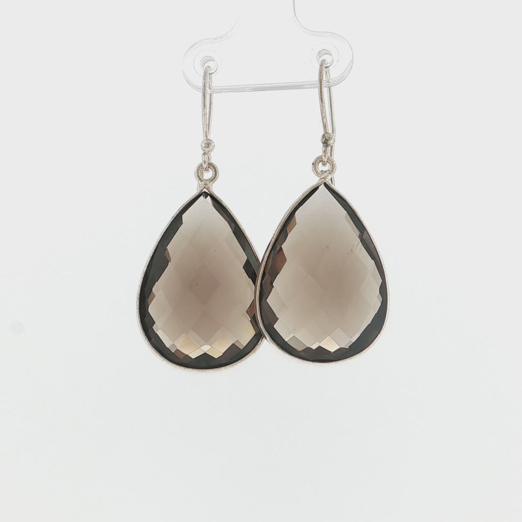 Pear-Cut Rose Cut Smoky Quartz Silver Drop Earrings