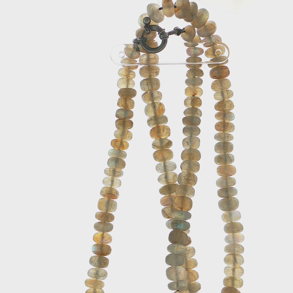 Iridescent Labradorite Beaded Rondelle Necklace with Oxidized Silver Clasp
