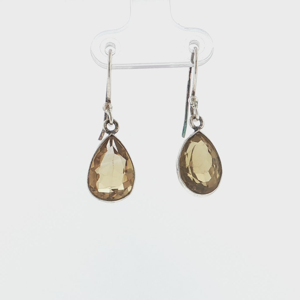 Pear-Cut Faceted Honey Quartz Silver Drop Earrings