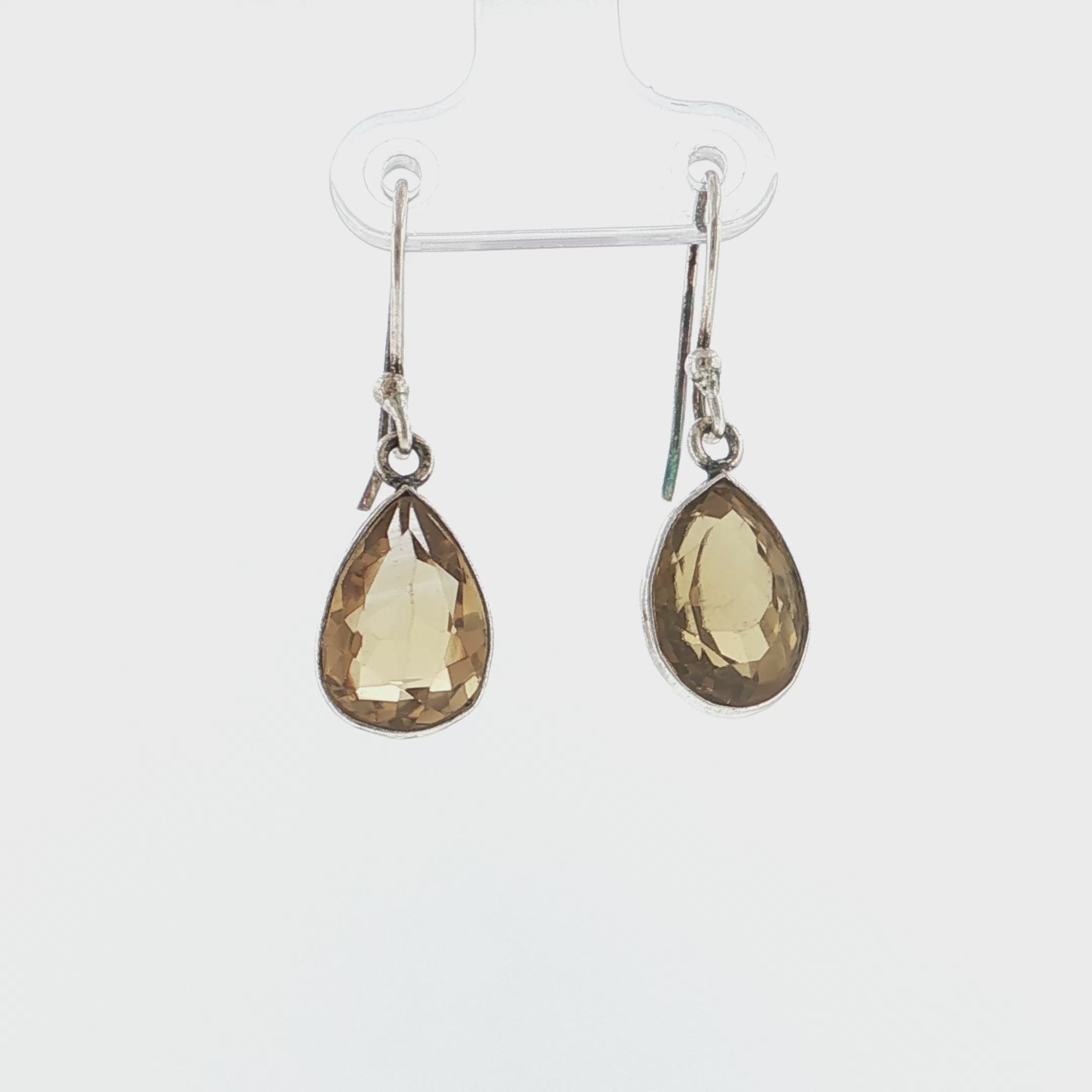 Pear-Cut Faceted Honey Quartz Silver Drop Earrings