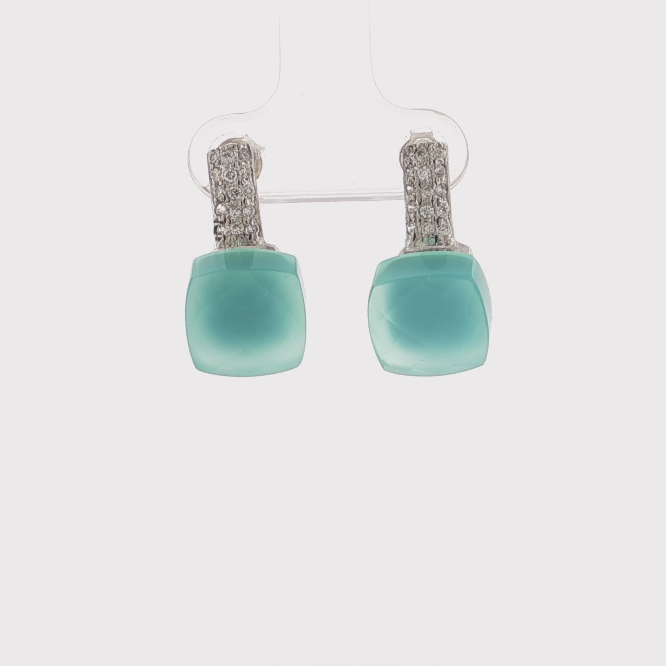 Cushion Sugarloaf Cabochon Aquamarine Drop Earrings in Silver