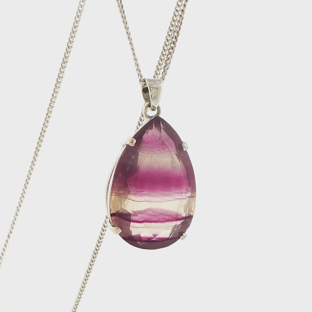 Pear-Cut Banded Fluorite Pendant Necklace in Silver
