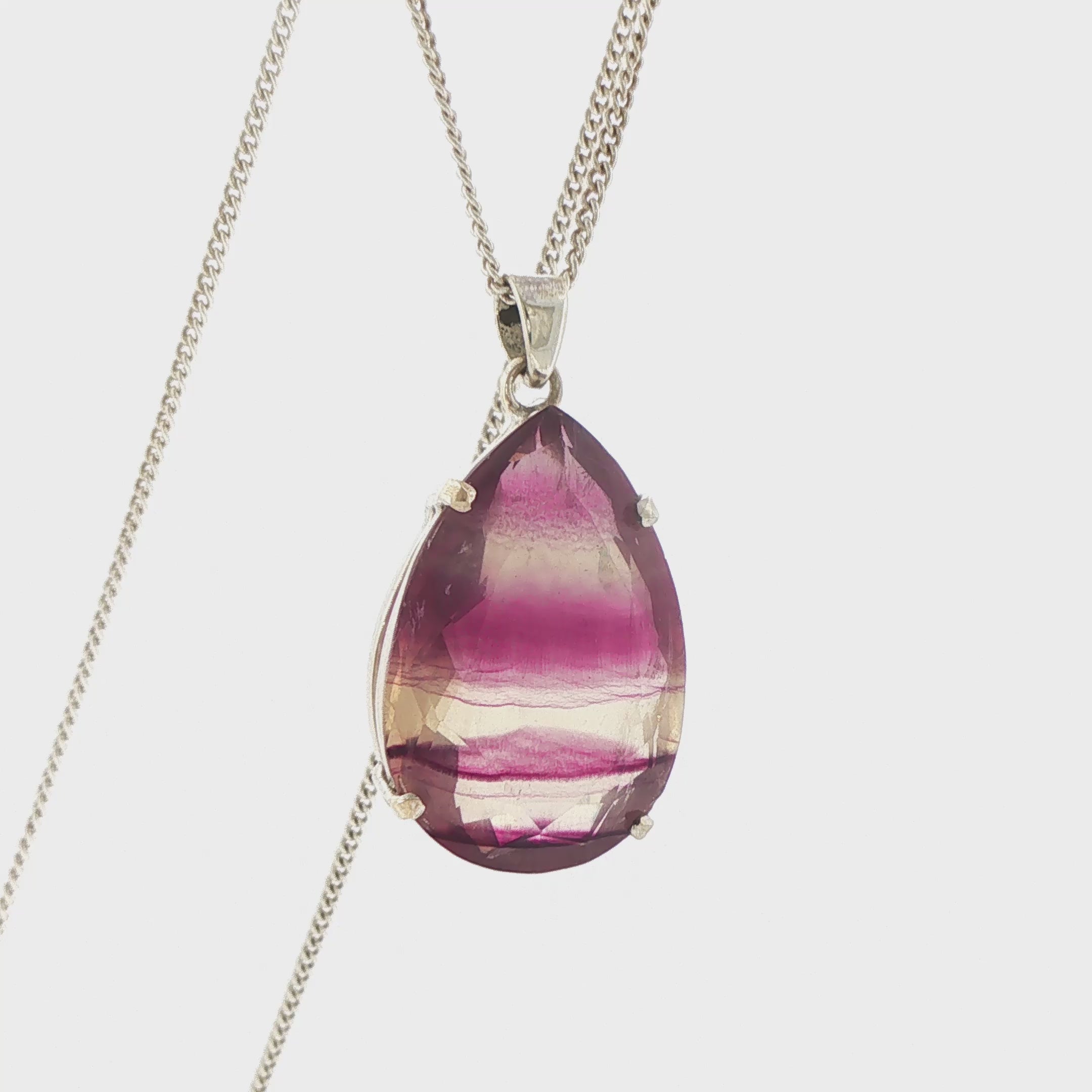 Pear-Cut Banded Fluorite Pendant Necklace in Silver