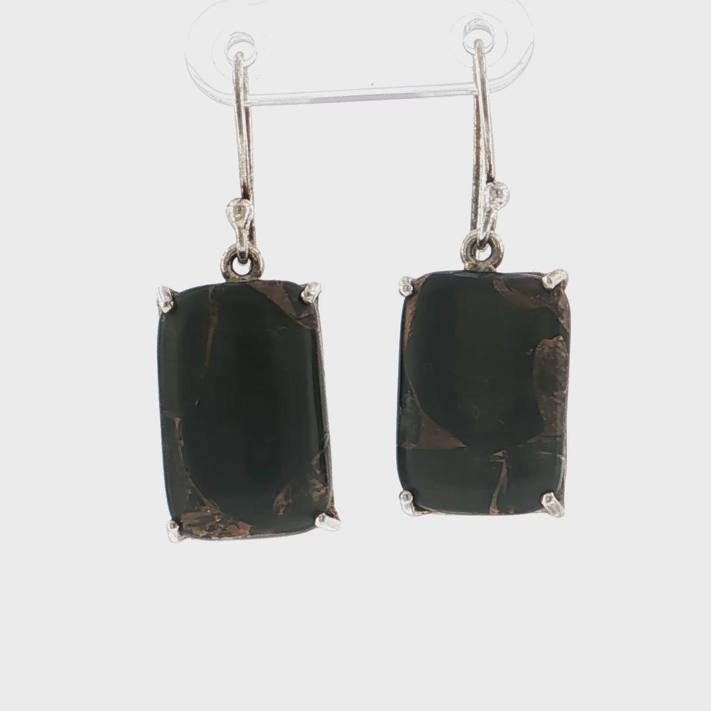 Emerald-Cut Black Mohave Turquoise Sterling Silver Drop Earrings