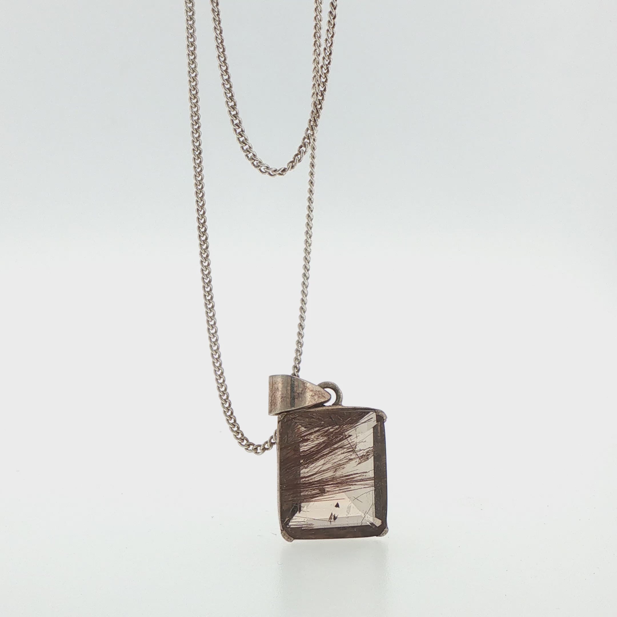 Rectangular Rutilated Quartz Pendant Necklace in Silver