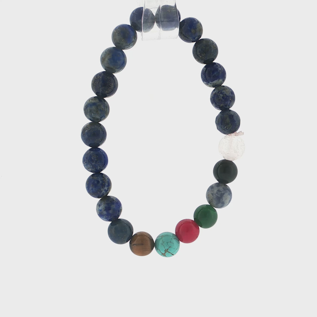 Natural Lapis Lazuli and Multi-Gemstone Beaded Stretch Bracelet