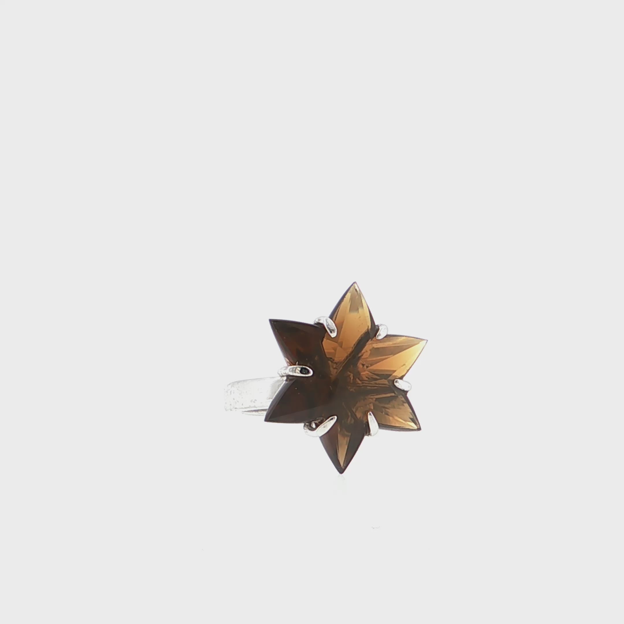 Silver Star-Cut Smoky Quartz Cocktail Ring
