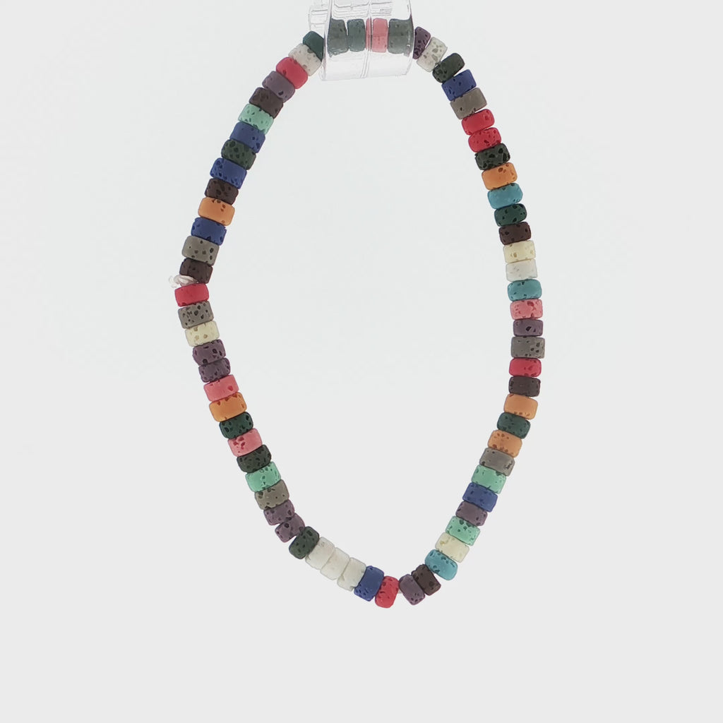 Multi-Color Cylindrical Textured Obsidian Lava Stone Beaded Bracelet