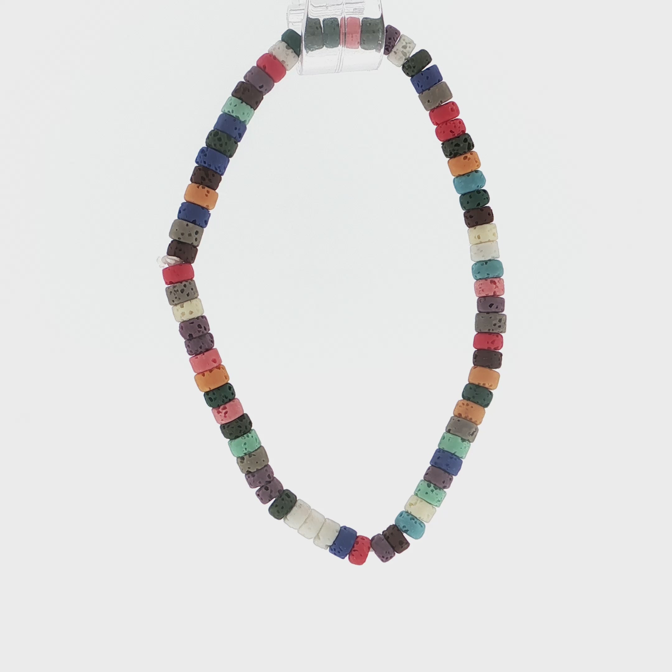 Multi-Color Cylindrical Textured Obsidian Lava Stone Beaded Bracelet