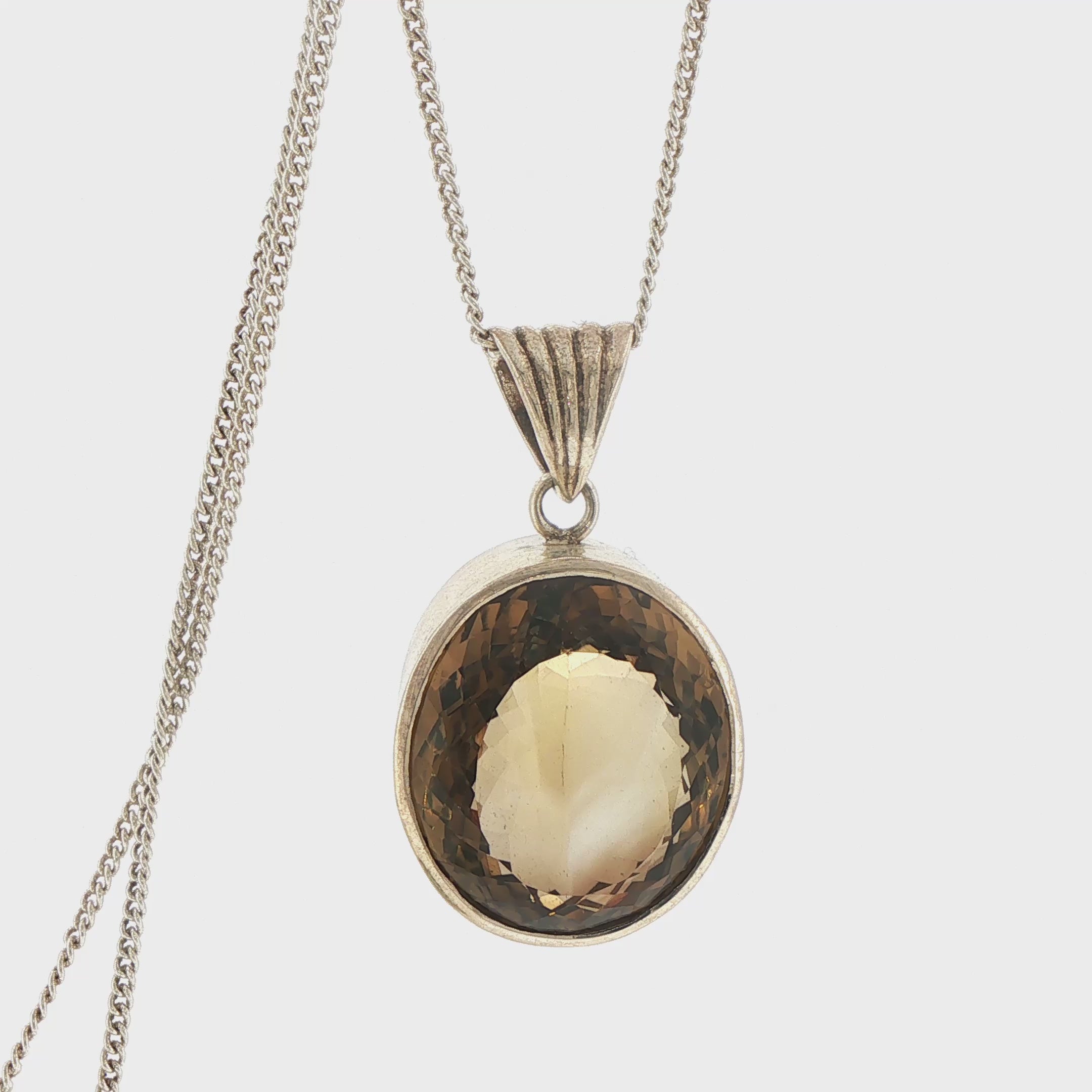 Silver Oval Honey Quartz Pendant Necklace with Decorative Bail