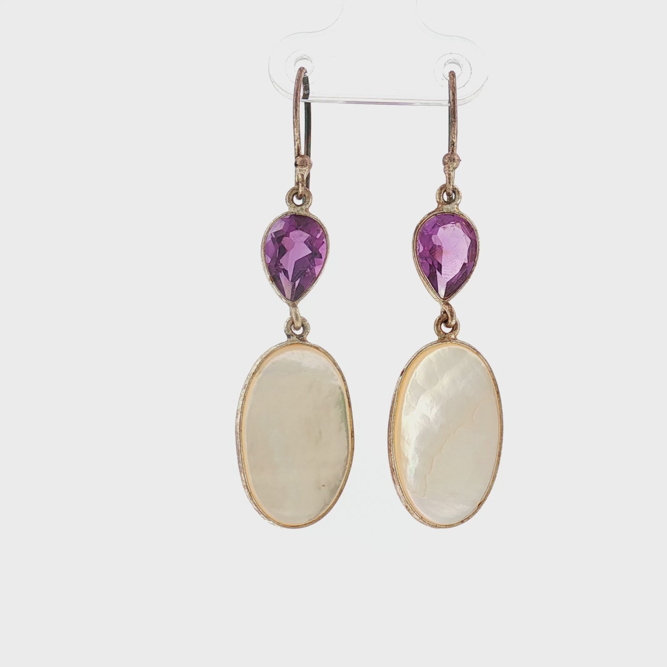 Amethyst and Mother-of-Pearl Dangle Earrings in Silver