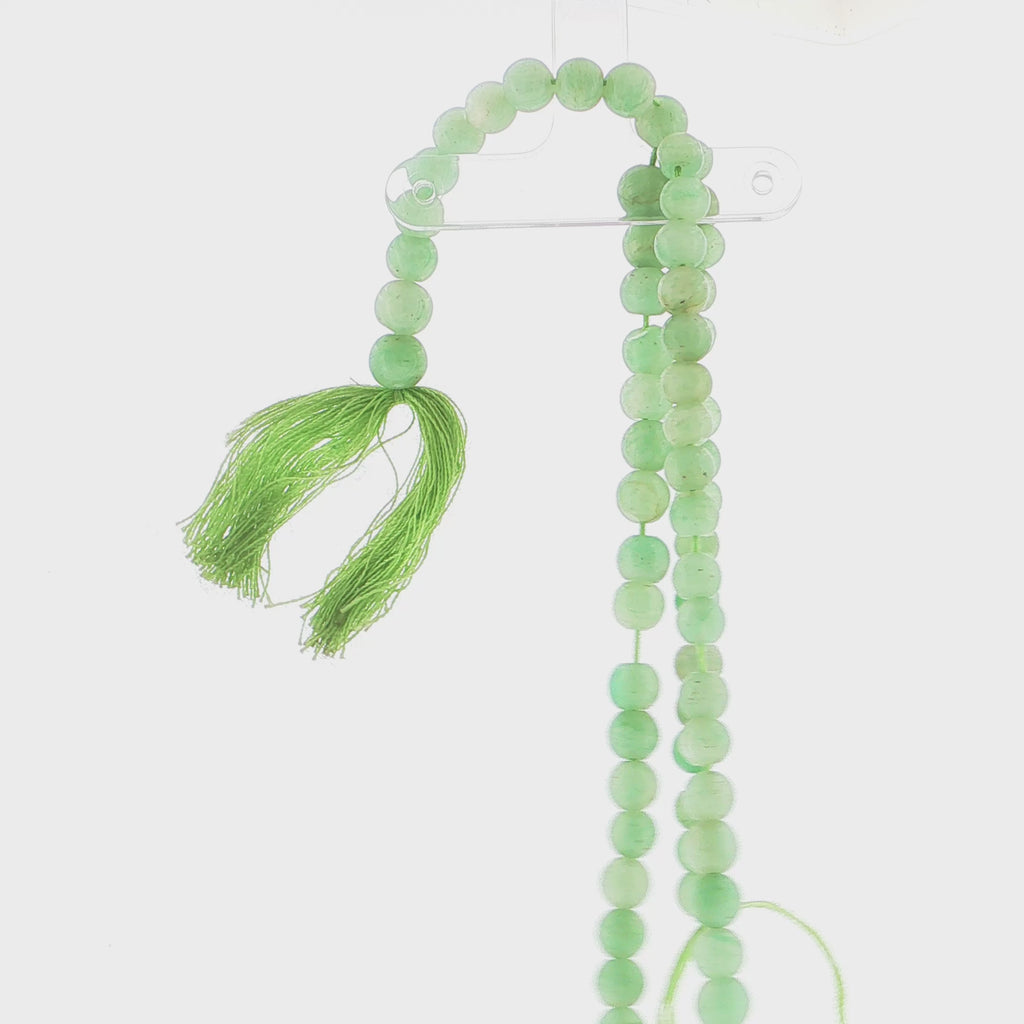 Translucent Green Round Jade Beaded Tassel Necklace