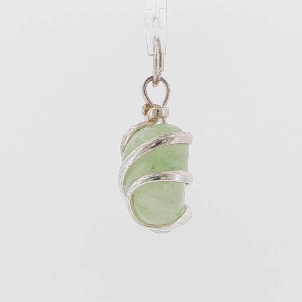 Artisanal Silver Wire-Wrapped Baroque Green Jade Cabochon Jade Pendant