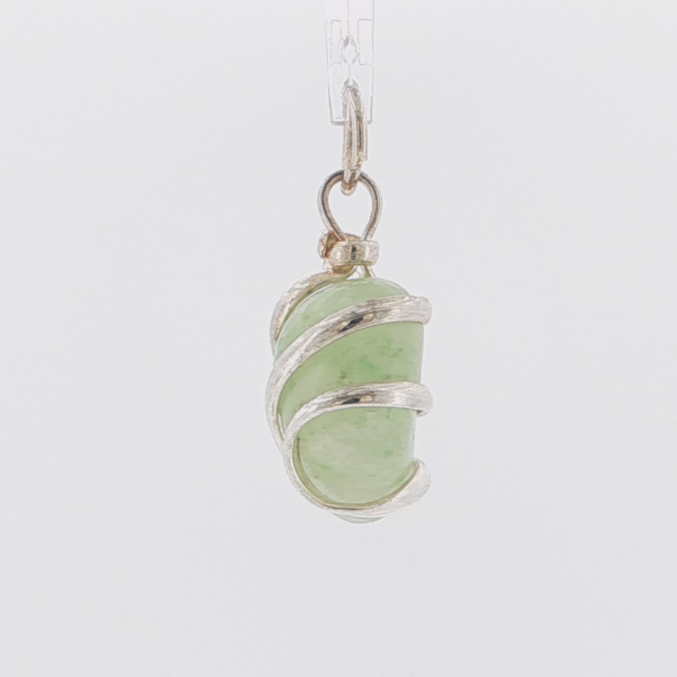 Artisanal Silver Wire-Wrapped Baroque Green Jade Cabochon Jade Pendant