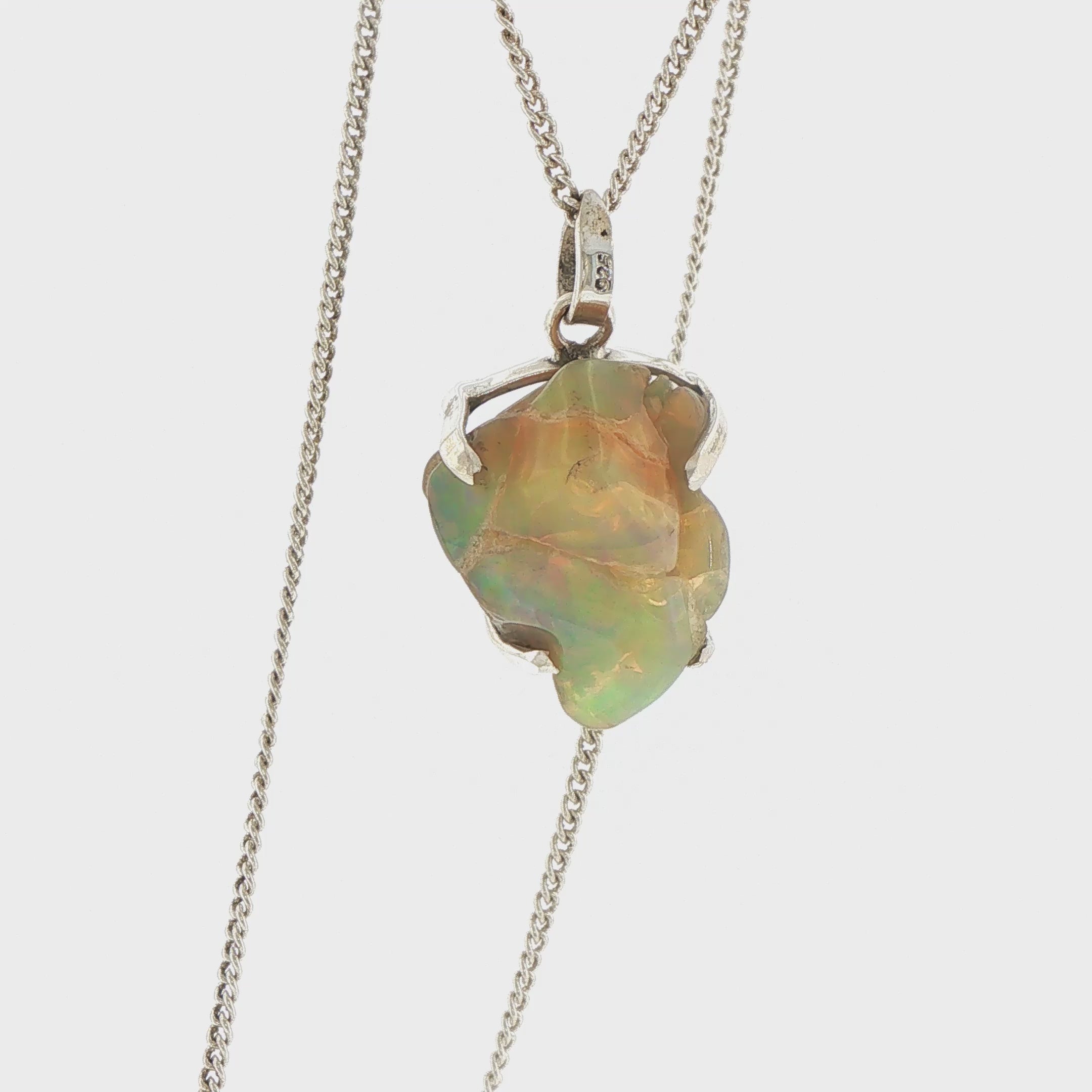 Freeform Rough Opal Pendant on Silver Chain