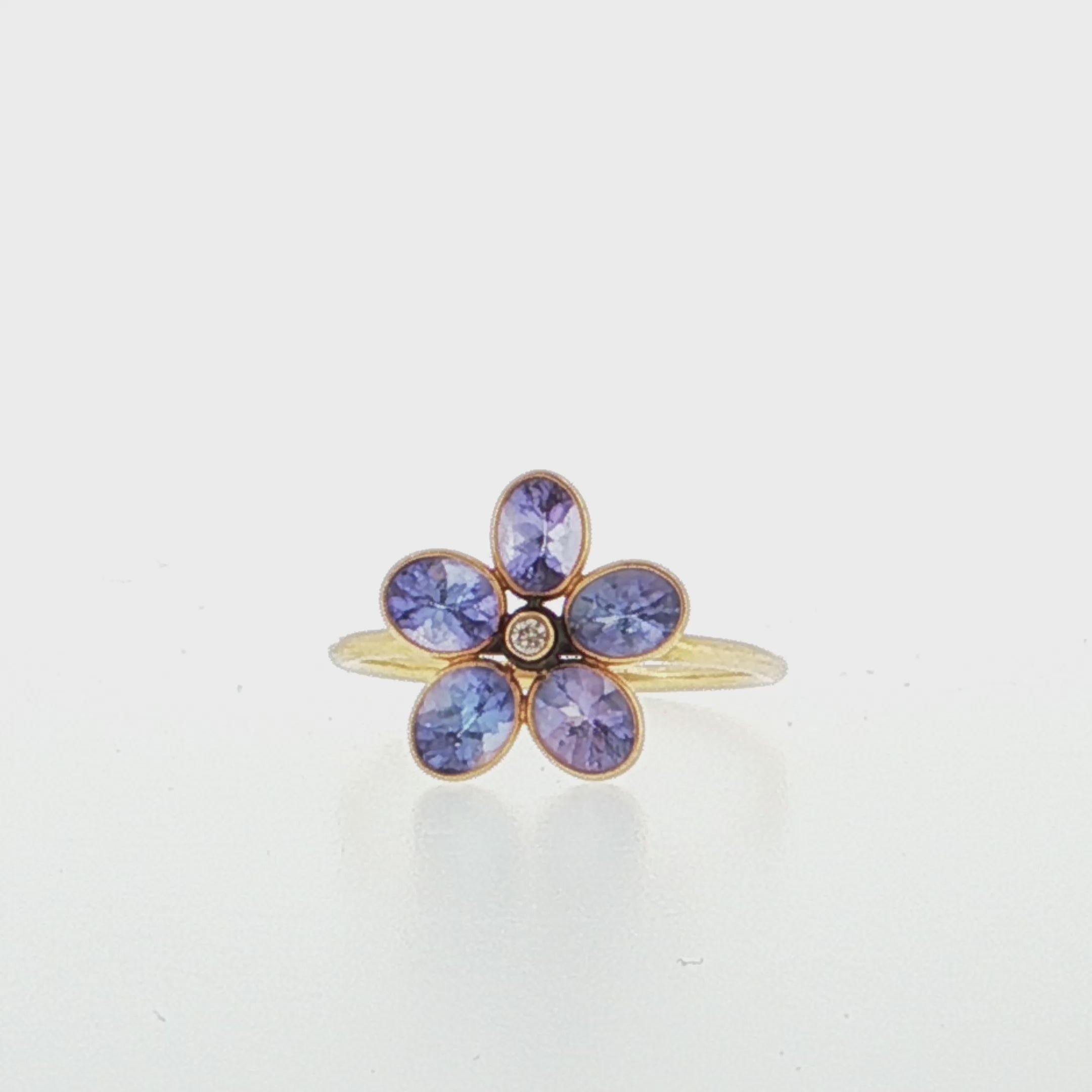 Tanzanite and Diamond Floral Cluster Ring in Yellow Gold