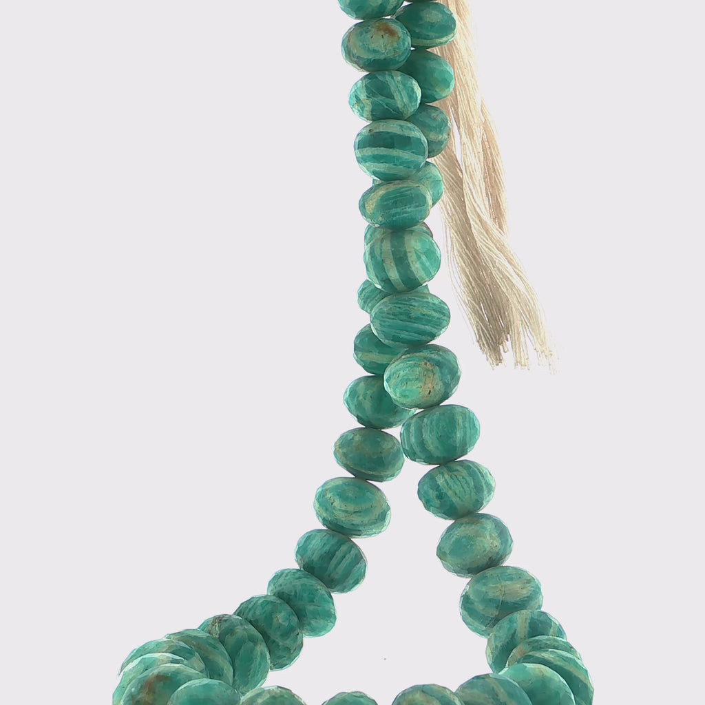 Natural Faceted Amazonite Rondelle Bead Strand with Silk Tassel Beaded Strand