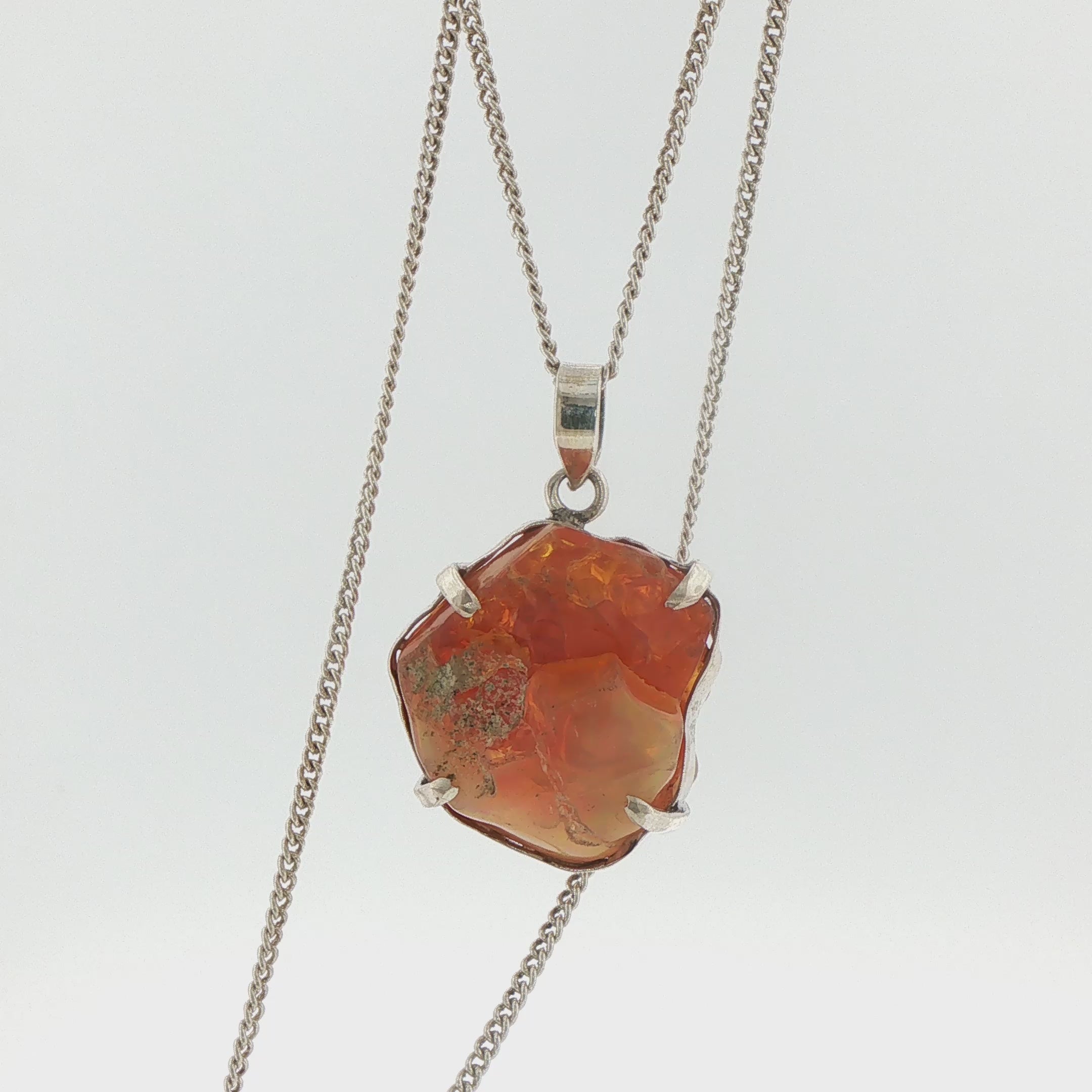 Raw Opal Charm Necklace in Silver
