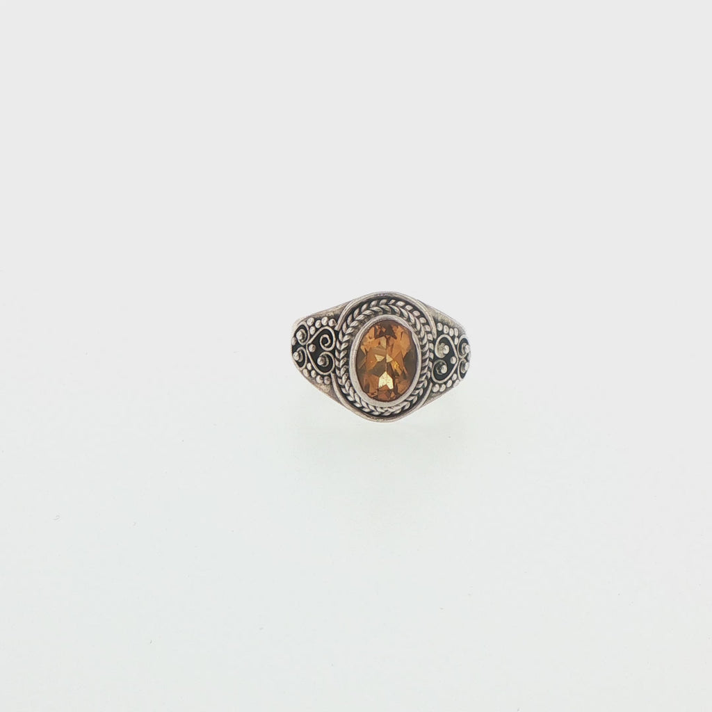 Oval Citrine Filigree Solitaire Ring in Silver