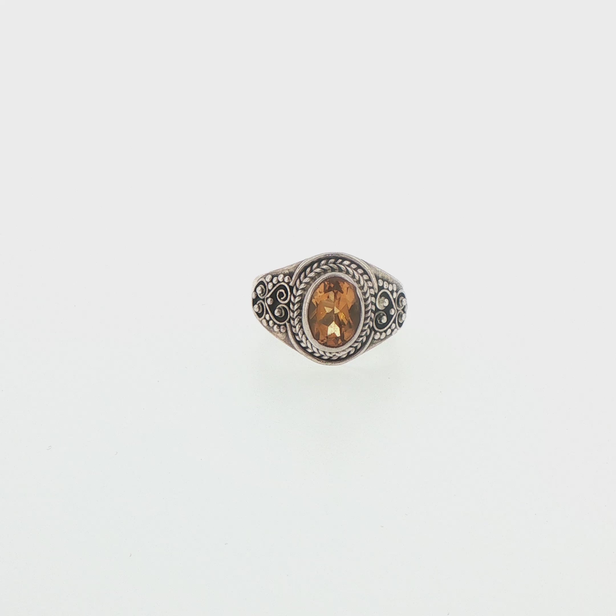 Oval Citrine Filigree Solitaire Ring in Silver